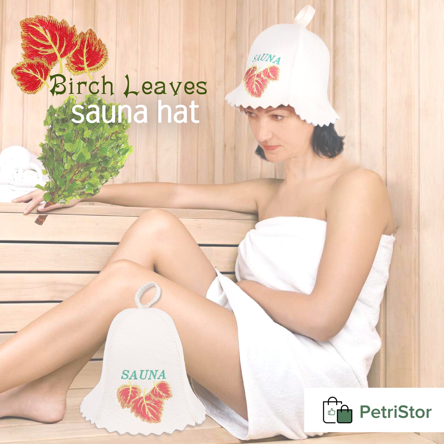 Sauna Hat Birch Leafs - Sauna Hat for Women - Wool Sauna Hat - Sauna Hat for Men - Bathhouse hat - Natural Felt Sauna Cap