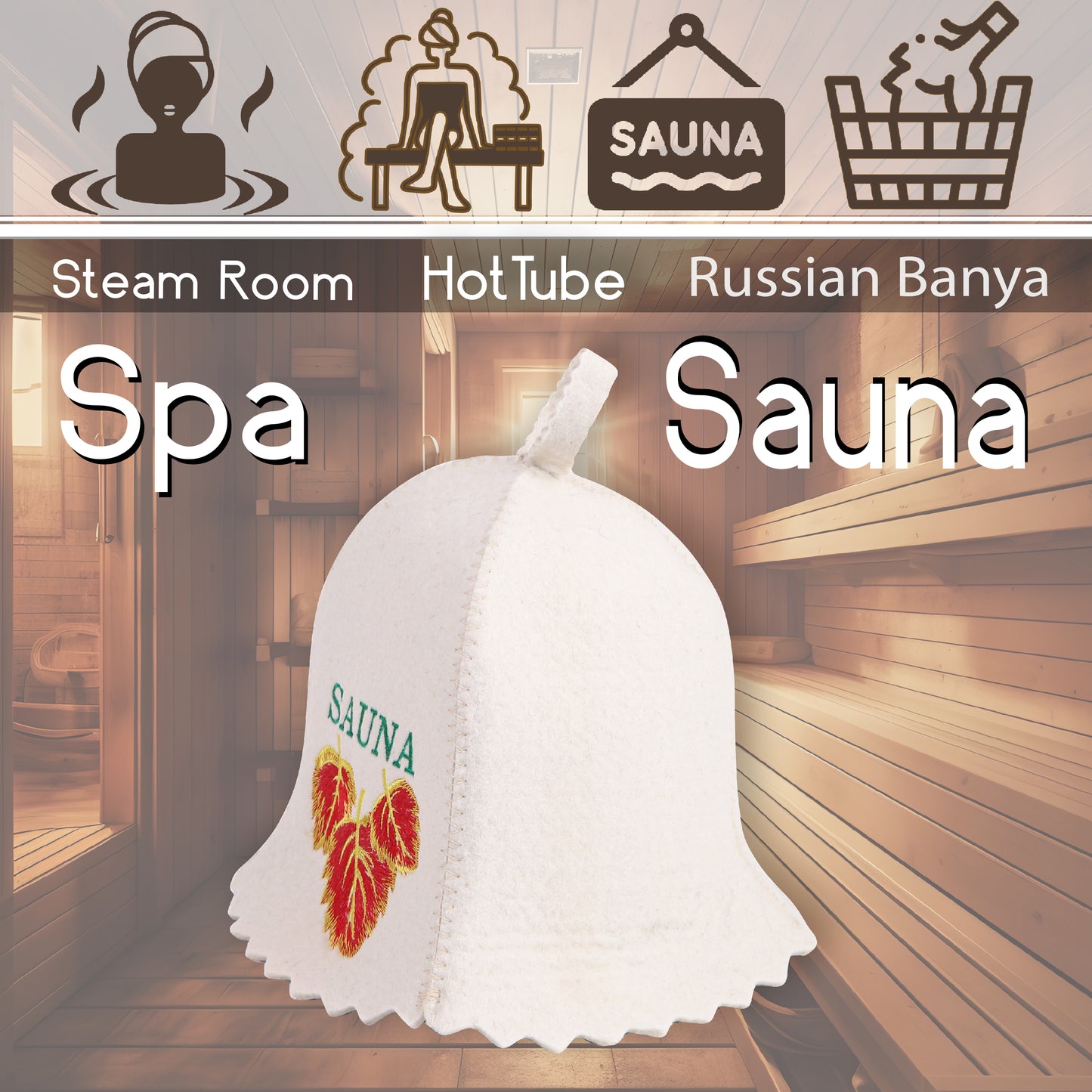 Sauna Hat Birch Leafs - Sauna Hat for Women - Wool Sauna Hat - Sauna Hat for Men - Bathhouse hat - Natural Felt Sauna Cap
