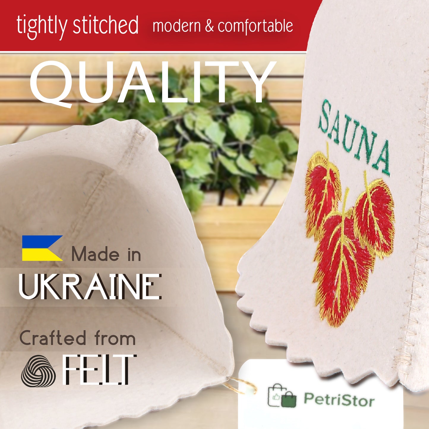 Sauna Hat Birch Leafs - Sauna Hat for Women - Wool Sauna Hat - Sauna Hat for Men - Bathhouse hat - Natural Felt Sauna Cap