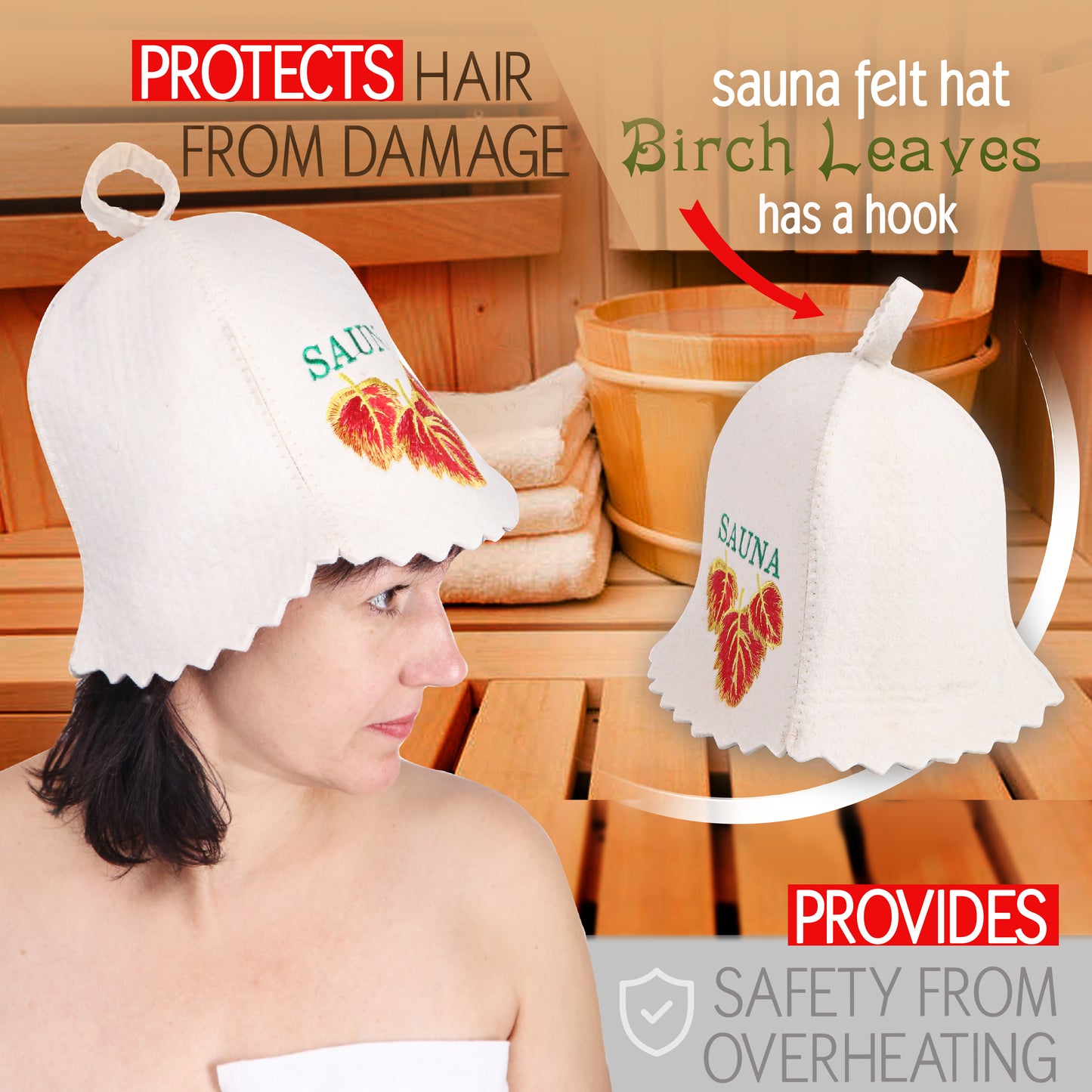 Sauna Hat Birch Leafs - Sauna Hat for Women - Wool Sauna Hat - Sauna Hat for Men - Bathhouse hat - Natural Felt Sauna Cap