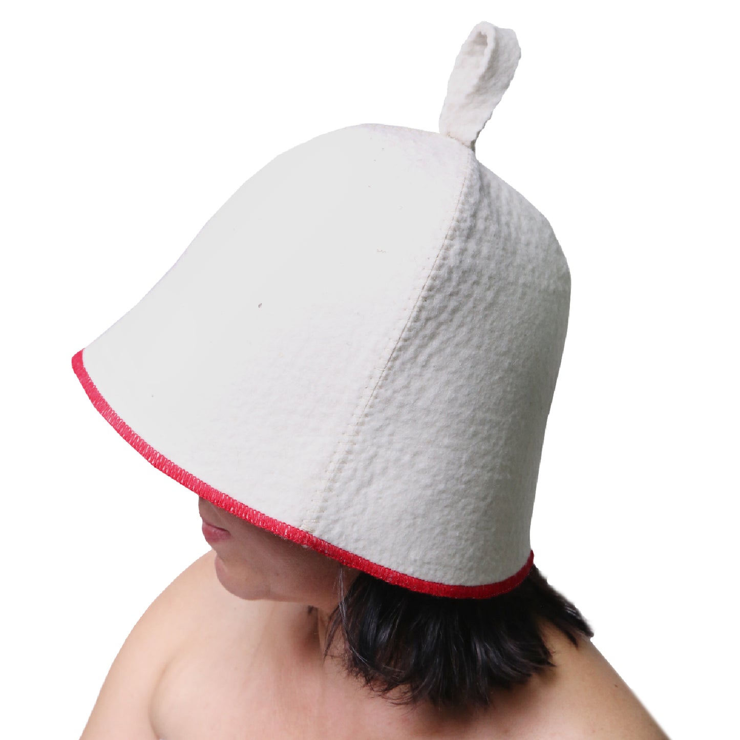 PetriStor Sauna Hat Comfort - Sauna Hat for Women - Wool Sauna Hat - Sauna Hat for Men - Bathhouse hat - Natural Felt Sauna Cap (White with red)