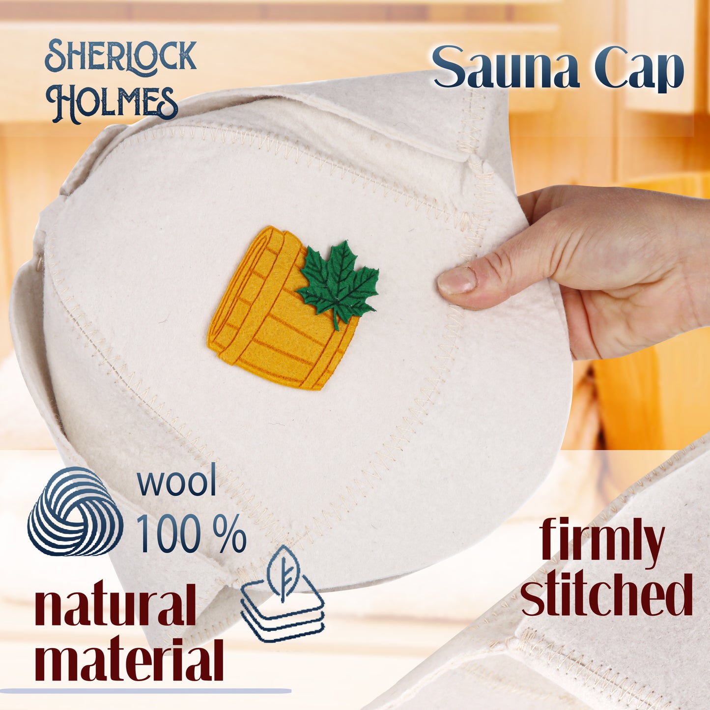 PetriStor Sauna Hat Sherlock Holmes - Sauna Hat for Men - Wool Sauna Hat - Sauna Hat for Women - Bathhouse hat - Natural Felt Sauna Cap (White)