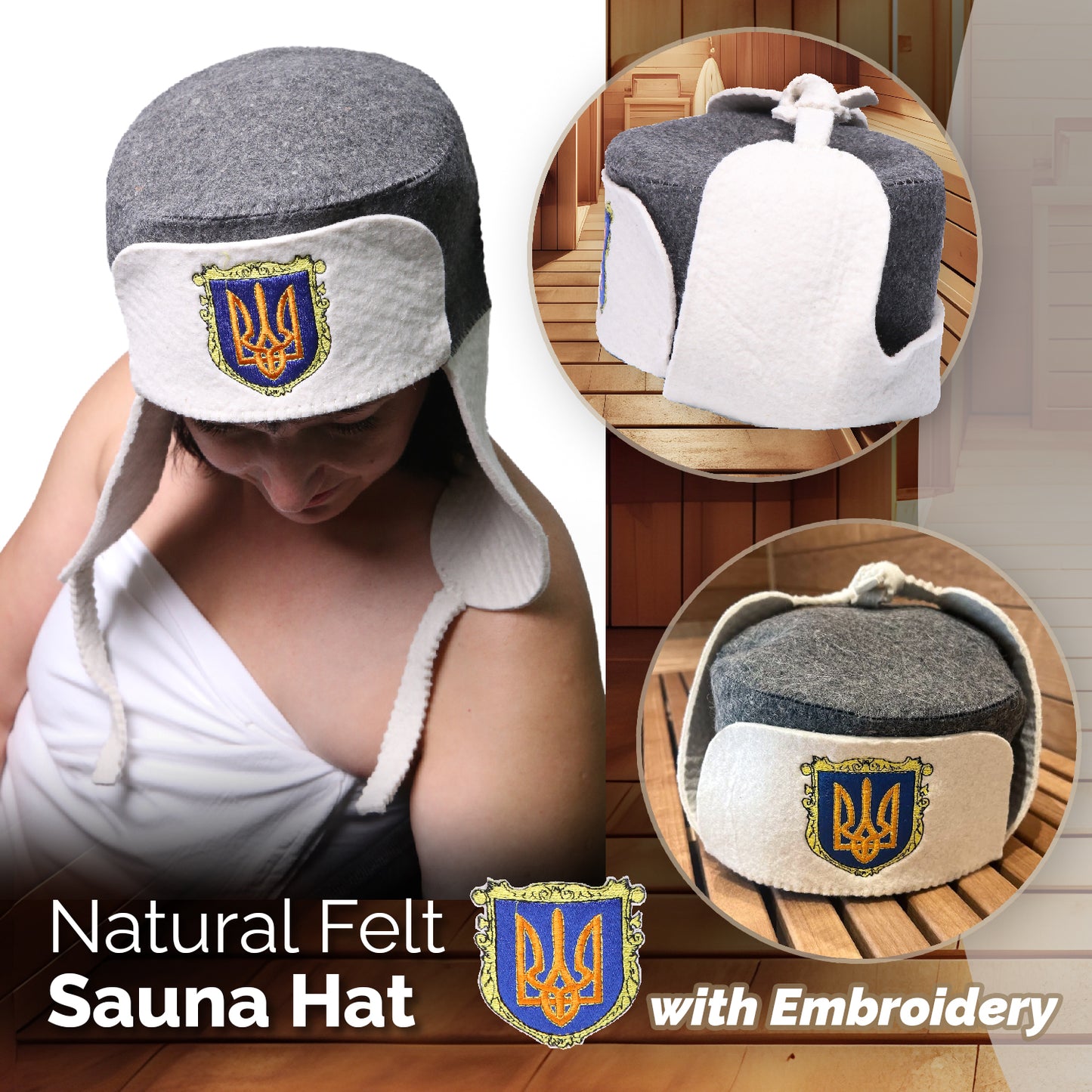 PetriStor Traditional Sauna Hat Earflap - Sauna Hat for Women - Wool Sauna Hat - Sauna Hat for Men - Bathhouse hat - Natural Felt Sauna Cap (White)