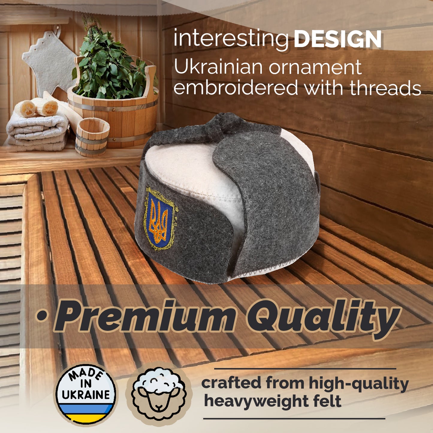 PetriStor Traditional Sauna Hat Earflap - Sauna Hat for Women - Wool Sauna Hat - Sauna Hat for Men - Bathhouse hat - Natural Felt Sauna Cap (Gray)