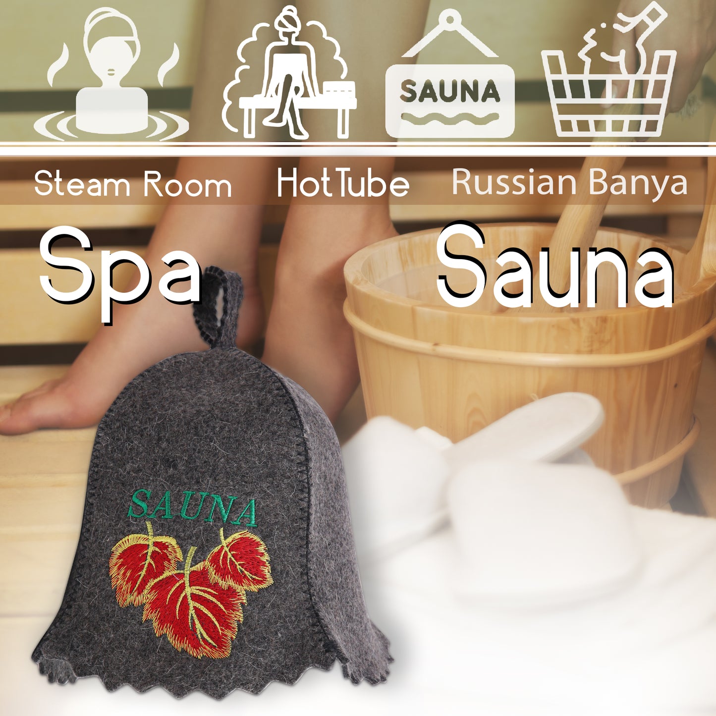 Sauna Hat Birch Leafs - Sauna Hat for Women - Wool Sauna Hat - Sauna Hat for Men - Bathhouse hat - Natural Felt Sauna Cap