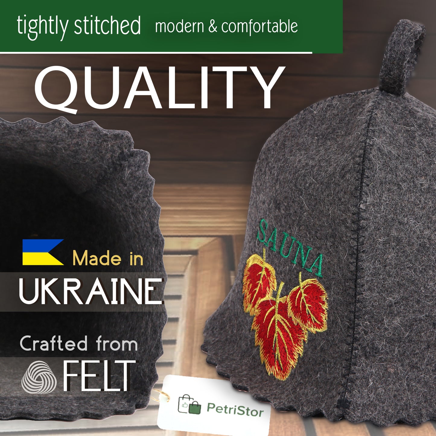 Sauna Hat Birch Leafs - Sauna Hat for Women - Wool Sauna Hat - Sauna Hat for Men - Bathhouse hat - Natural Felt Sauna Cap