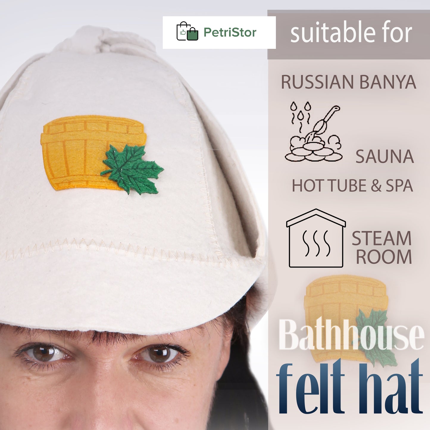 PetriStor Sauna Hat Sherlock Holmes - Sauna Hat for Men - Wool Sauna Hat - Sauna Hat for Women - Bathhouse hat - Natural Felt Sauna Cap (White)
