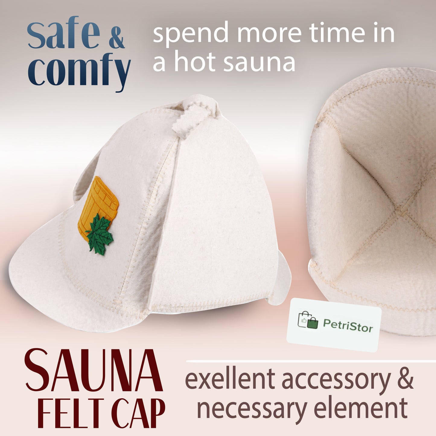 PetriStor Sauna Hat Sherlock Holmes - Sauna Hat for Men - Wool Sauna Hat - Sauna Hat for Women - Bathhouse hat - Natural Felt Sauna Cap (White)