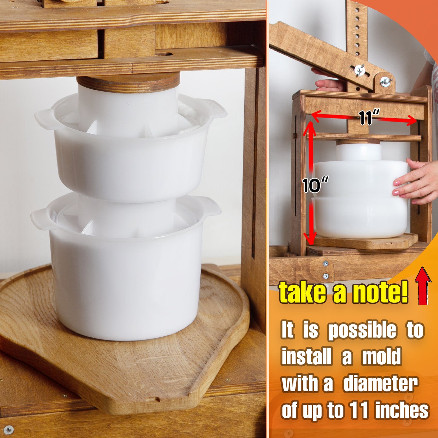 BIG Dutch Wooden Cheese Press - Cheese Making Kit (Wooden Cheese Press with Lever and 2 Cheese Molds 1,3 Qt, 2 Qt, 2 Cheeseclothes)-Cheese Press for Home Cheese Making pressure up to 400 lbs