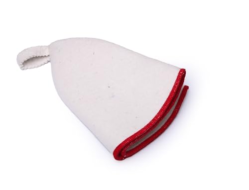 PetriStor Sauna Hat Comfort - Sauna Hat for Women - Wool Sauna Hat - Sauna Hat for Men - Bathhouse hat - Natural Felt Sauna Cap (White with red)