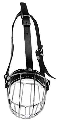 Dog Chrome Metal Muzzles №2 Wire Basket Adjustable Leather Straps Сircumference is 7-9 in, The Length is 2.7-3.1 in