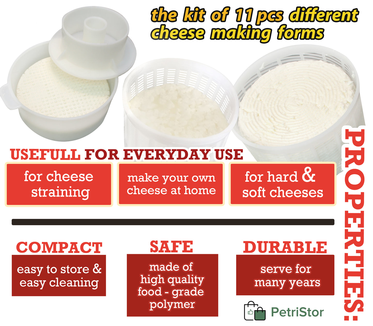 11 pcs Cheesemaking Kit №2 Press Strainer cheese Press Mold