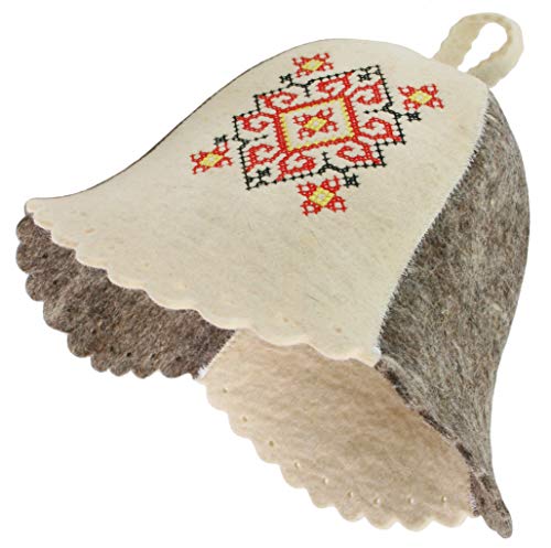 Sauna Hat Ukrainian Ornament Bathhouse/Vaporarium Natural Felt red