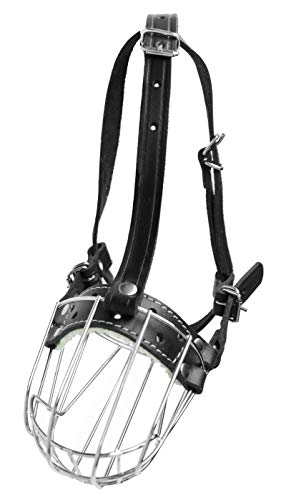 Dog Chrome Metal Muzzles №3 Wire Basket Adjustable Leather Straps Circumference is 7.8-9.4 in, Length is 3.3-3.5 in
