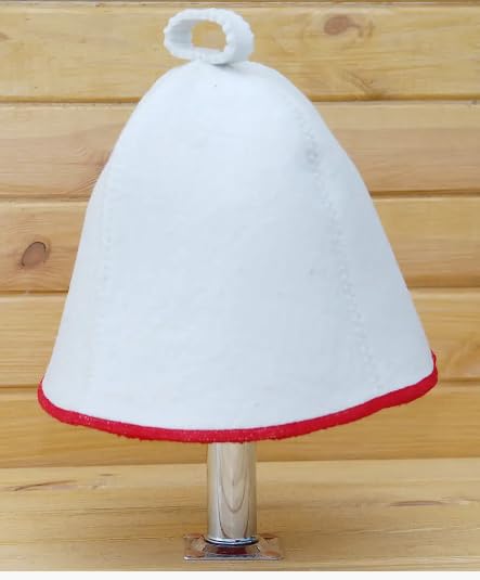 PetriStor Sauna Hat Comfort - Sauna Hat for Women - Wool Sauna Hat - Sauna Hat for Men - Bathhouse hat - Natural Felt Sauna Cap (White with red)