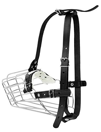 Dog Chrome Metal Muzzles Wire Basket Adjustable Leather Straps German Shepherd Reinforced (№1) Snout Circumference is 11. - 12.6 in Length is 4.3-4.7 in