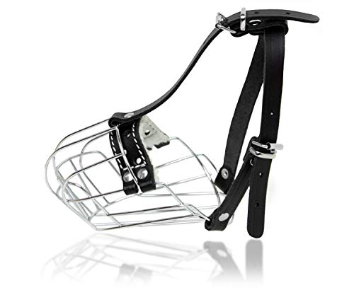 Dog Chrome Metal Muzzles №2 Wire Basket Adjustable Leather Straps Сircumference is 7-9 in, The Length is 2.7-3.1 in