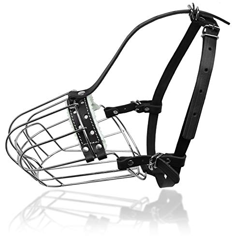Dog Chrome Metal Muzzles №5 Wire Basket Genuine Leather Adjustable Leather Straps Circumference is 11.4-12.6 in, Length is 3.5-3.9 in