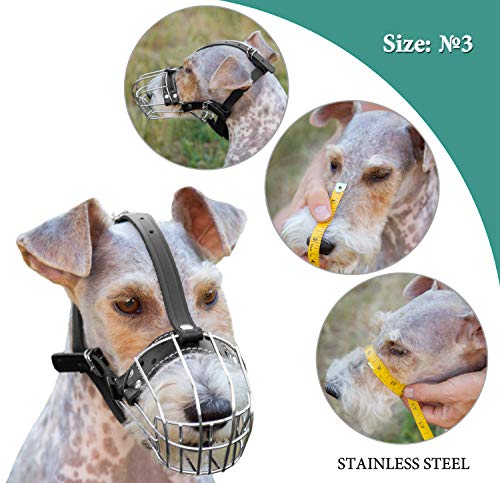 Dog Chrome Metal Muzzles №3 Wire Basket Adjustable Leather Straps Circumference is 7.8-9.4 in, Length is 3.3-3.5 in