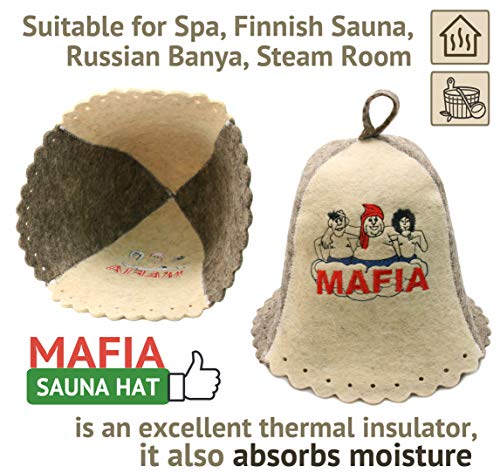 Sauna Hat Embroidered Mafia for Man Natural Felt