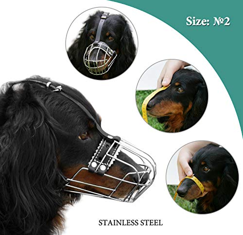 Dog Chrome Metal Muzzles №2 Wire Basket Adjustable Leather Straps Сircumference is 7-9 in, The Length is 2.7-3.1 in