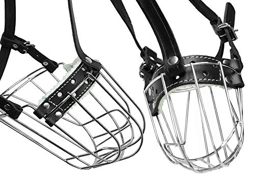 Dog Chrome Metal Muzzles №5 Wire Basket Genuine Leather Adjustable Leather Straps Circumference is 11.4-12.6 in, Length is 3.5-3.9 in