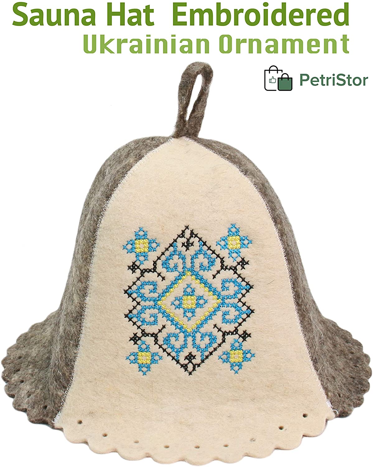 Sauna Hat Ukrainian Ornament Blue Hat for Man/Woman Natural Felt