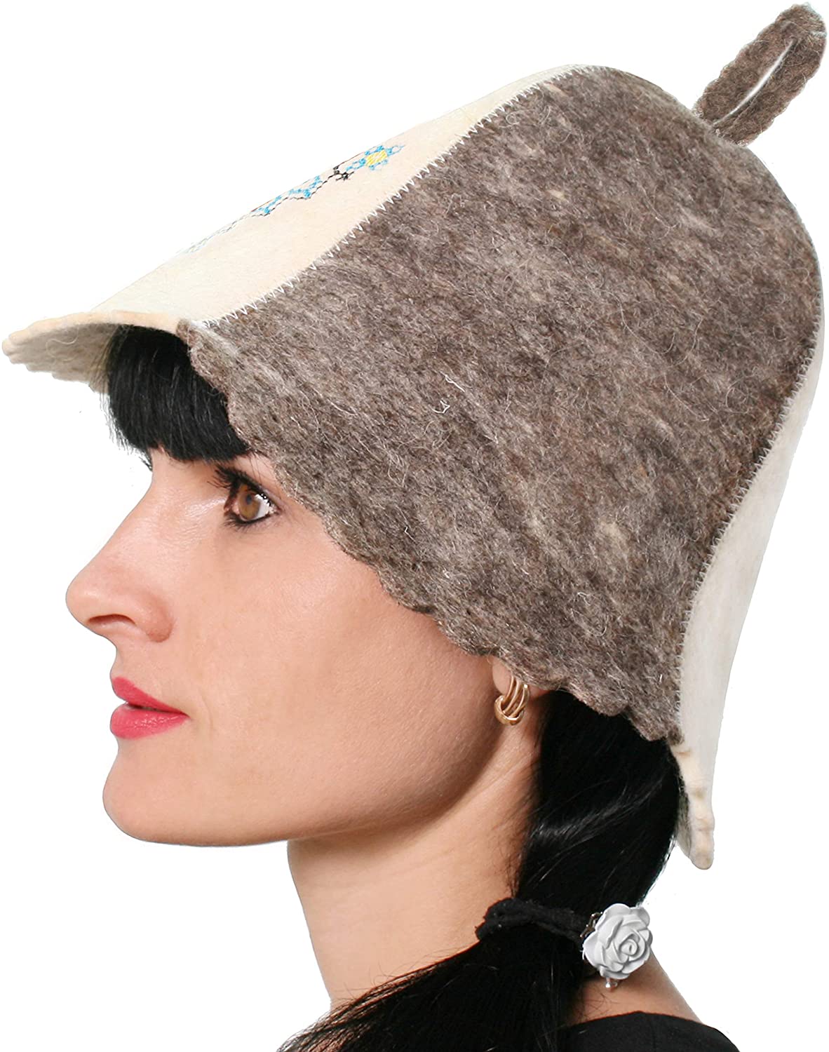 Sauna Hat Ukrainian Ornament Blue Hat for Man/Woman Natural Felt
