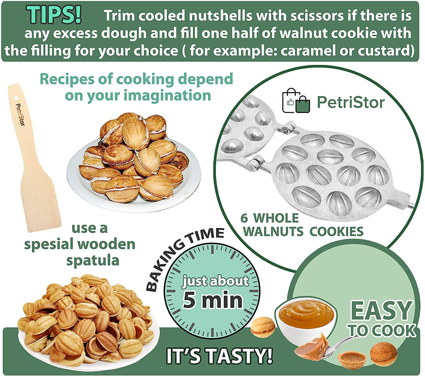 Walnut 12 Cookie Mold (Oreshek) Maker Oreshki Rissian Soviet Cookies by PetriStor