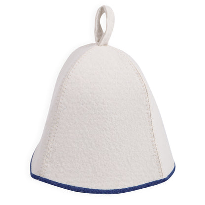PetriStor Sauna Hat Comfort - Sauna Hat for Women - Wool Sauna Hat - Sauna Hat for Men - Bathhouse hat - Natural Felt Sauna Cap (White with Blue)