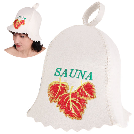 Sauna Hat Birch Leafs - Sauna Hat for Women - Wool Sauna Hat - Sauna Hat for Men - Bathhouse hat - Natural Felt Sauna Cap