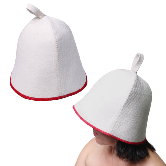 PetriStor Sauna Hat Comfort - Sauna Hat for Women - Wool Sauna Hat - Sauna Hat for Men - Bathhouse hat - Natural Felt Sauna Cap (White with red)