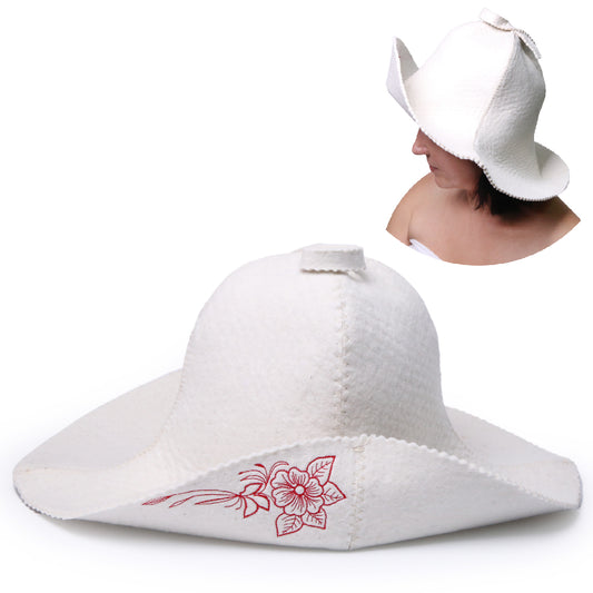 PetriStor Sauna Hat for Women Flower Wool Finnish Bathhouse Natural Felt Cap