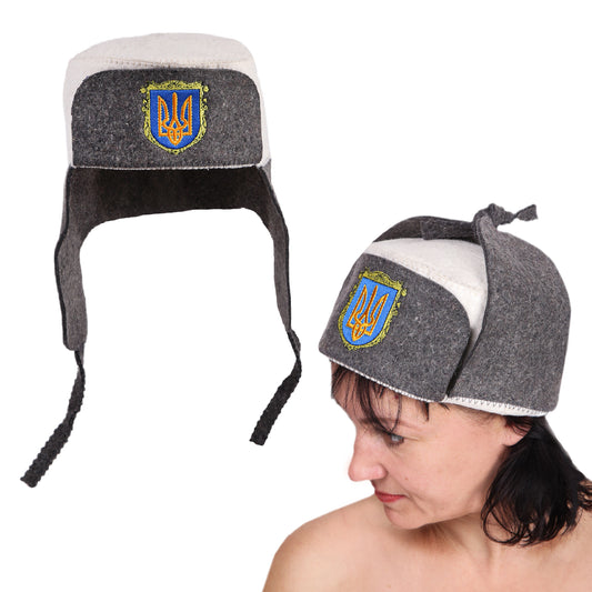PetriStor Traditional Sauna Hat Earflap - Sauna Hat for Women - Wool Sauna Hat - Sauna Hat for Men - Bathhouse hat - Natural Felt Sauna Cap (Gray)