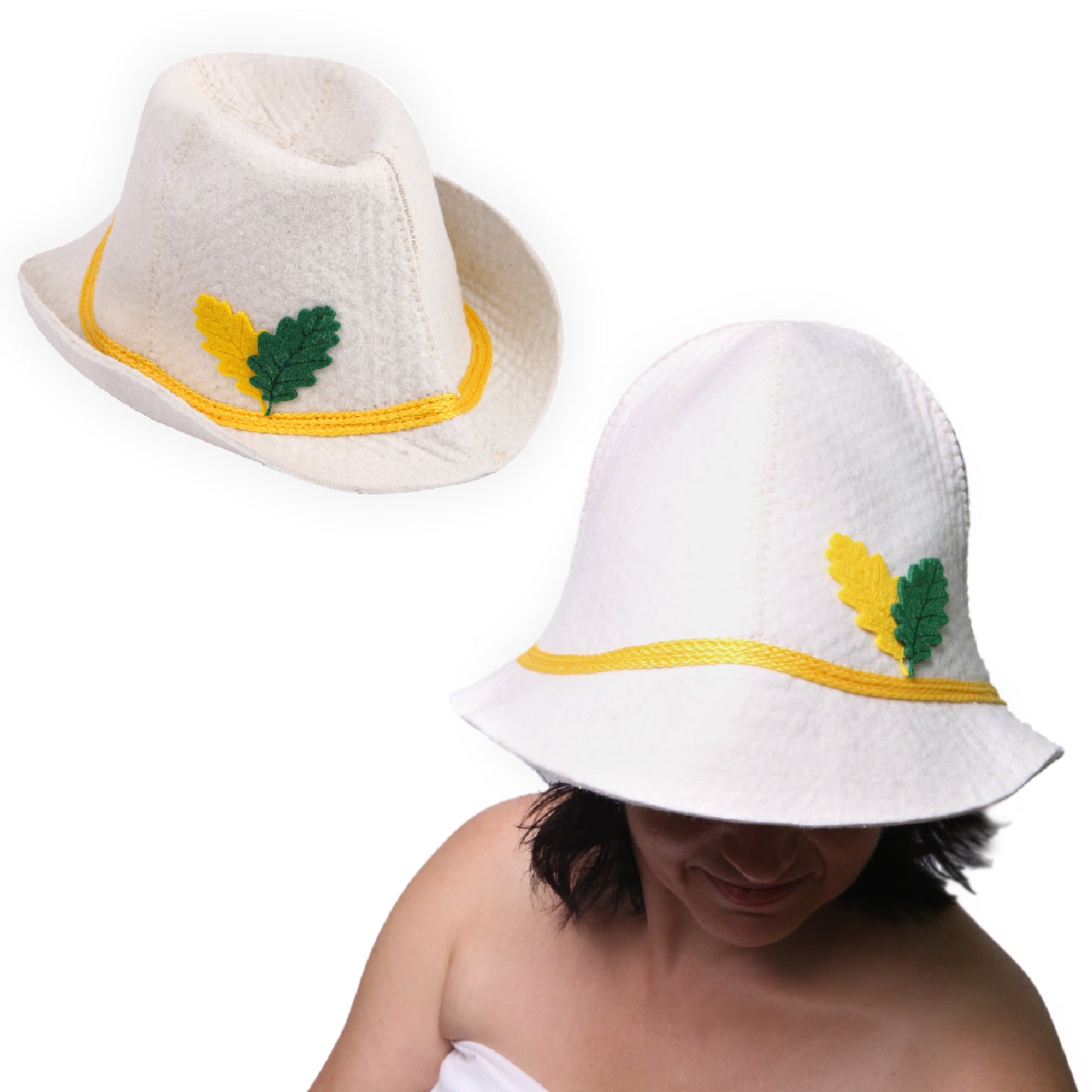 PetriStor Sauna Hat Tyrolean hat - Sauna Hat for Men - Wool Sauna Hat - Sauna Hat for Women - Bathhouse hat - Natural Felt Sauna Cap (White)