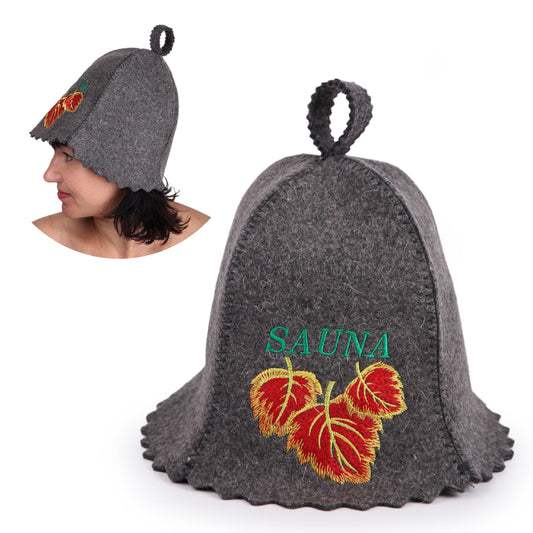Sauna Hat Birch Leafs - Sauna Hat for Women - Wool Sauna Hat - Sauna Hat for Men - Bathhouse hat - Natural Felt Sauna Cap