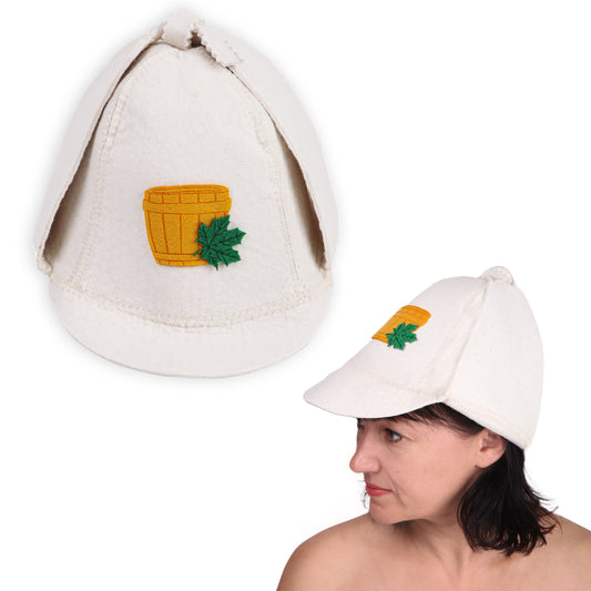 PetriStor Sauna Hat Sherlock Holmes - Sauna Hat for Men - Wool Sauna Hat - Sauna Hat for Women - Bathhouse hat - Natural Felt Sauna Cap (White)