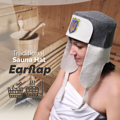 PetriStor Traditional Sauna Hat Earflap - Sauna Hat for Women - Wool Sauna Hat - Sauna Hat for Men - Bathhouse hat - Natural Felt Sauna Cap (White)