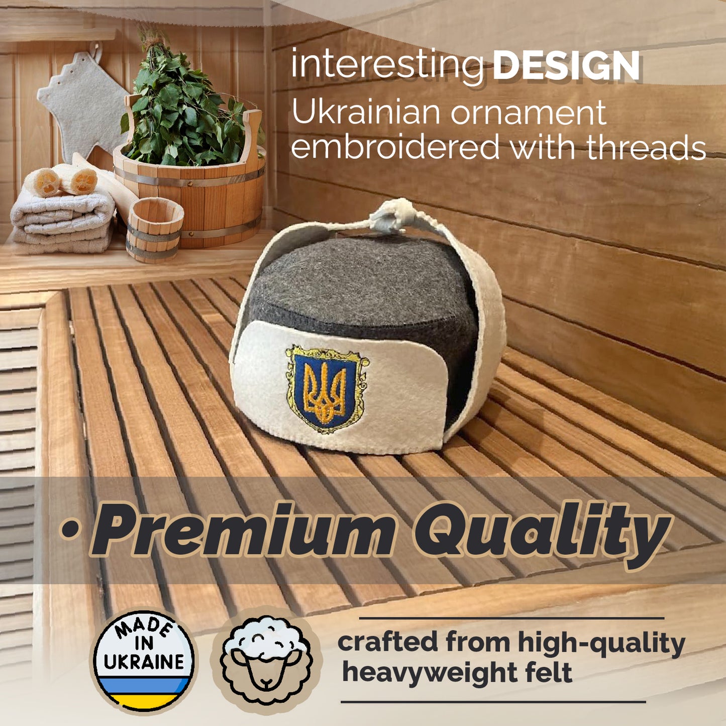 PetriStor Traditional Sauna Hat Earflap - Sauna Hat for Women - Wool Sauna Hat - Sauna Hat for Men - Bathhouse hat - Natural Felt Sauna Cap (White)