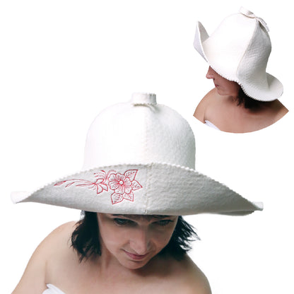 PetriStor Sauna Hat for Women Flower Wool Finnish Bathhouse Natural Felt Cap