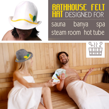 PetriStor Sauna Hat Tyrolean hat - Sauna Hat for Men - Wool Sauna Hat - Sauna Hat for Women - Bathhouse hat - Natural Felt Sauna Cap (White)