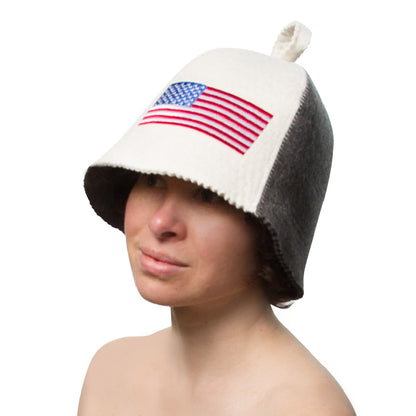 PetriStor Sauna Hat American Flag - Sauna Hat for Men - Finnish Bathhouse Hat - Natural Felt Sauna Cap - USA Flag