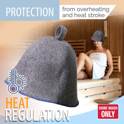 PetriStor Sauna Hat Comfort - Sauna Hat for Women Men - Wool Sauna Hat - Bathhouse hat - Natural Felt Sauna Cap (Gray with Blue) Unisex
