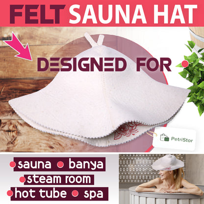 PetriStor Sauna Hat for Women Flower Wool Finnish Bathhouse Natural Felt Cap