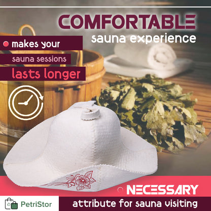PetriStor Sauna Hat for Women Flower Wool Finnish Bathhouse Natural Felt Cap