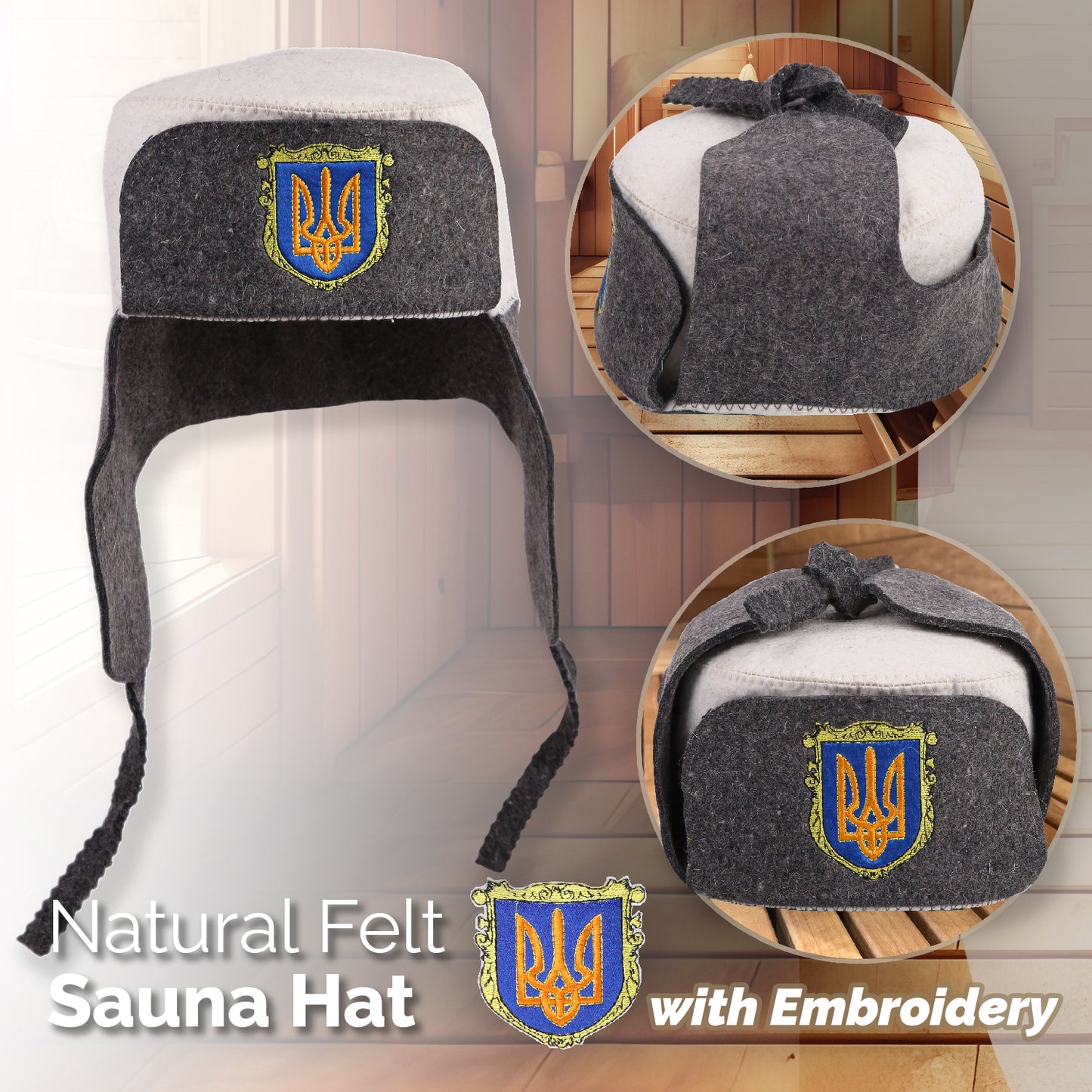 PetriStor Traditional Sauna Hat Earflap - Sauna Hat for Women - Wool Sauna Hat - Sauna Hat for Men - Bathhouse hat - Natural Felt Sauna Cap (Gray)