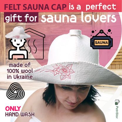 PetriStor Sauna Hat for Women Flower Wool Finnish Bathhouse Natural Felt Cap
