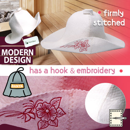 PetriStor Sauna Hat for Women Flower Wool Finnish Bathhouse Natural Felt Cap