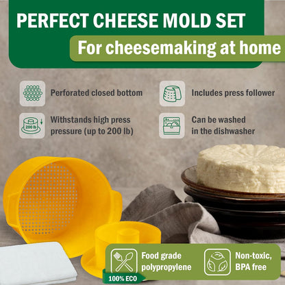 40 pcs Cheese Molds for Cheese Making Cheese with Follower 1/2 gal Yellow and Cheesecloth - Cheesemaking Supplies - Cheese Form Mold - Cheese Making Basket - Molde Para Queso Casero - Cheese Press Mold