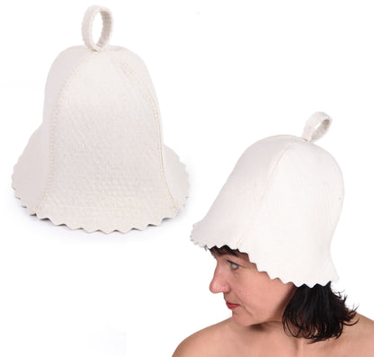 PetriStor Sauna Hat Standard - Sauna Hat for Women - Wool Sauna Hat - Sauna Hat for Men - Bathhouse hat - Natural Felt Sauna Cap (White)